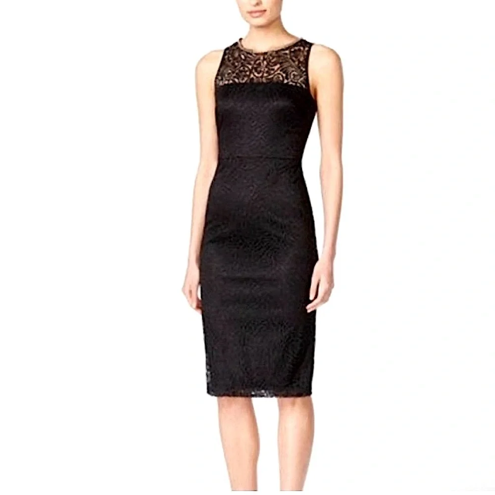 Jessica Simpson Black Lace Bodycon Sheath Midi Cocktail Dress 10 - Picture 2 of 9